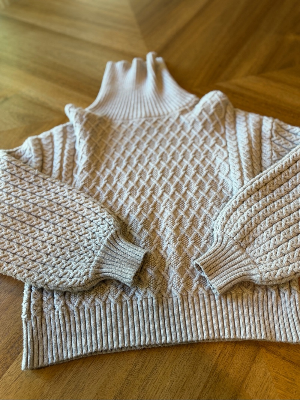 Tahari Cream Cable-Textured Turtleneck Sweater